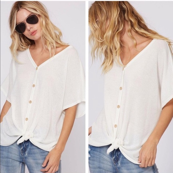 brenda’s Tops - Brendas USA Short sleeve tie waist waffle knit top